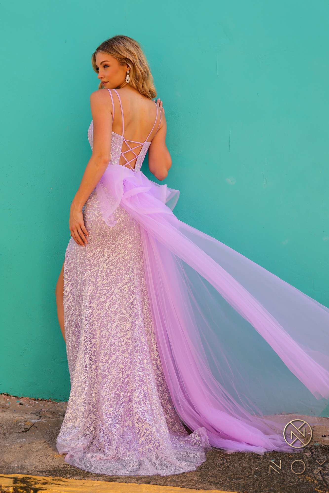 Nox Anabel Y1475 Long Sweetheart Ruffled Overskirt Fitted Evening Gown by DiscountDressShop