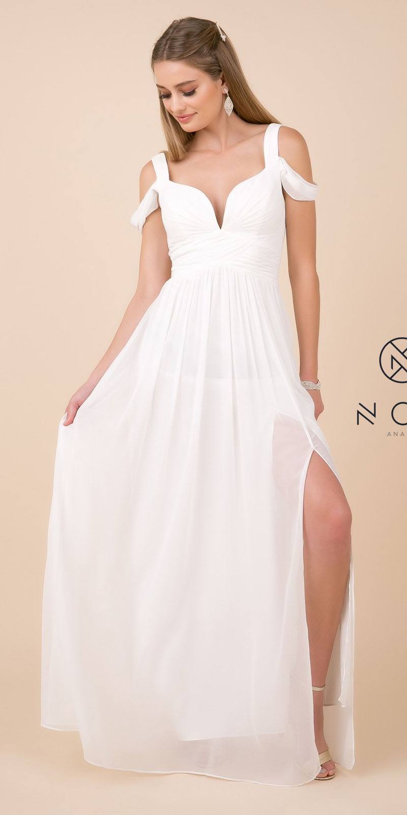 CLEARANCE - Nox Anabel Y277W Cold-Shoulder Long A-Line Chiffon Dress (Size L) by DiscountDressShop