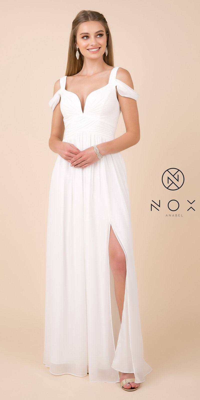 CLEARANCE - Nox Anabel Y277W Cold-Shoulder Long A-Line Chiffon Dress (Size L) by DiscountDressShop