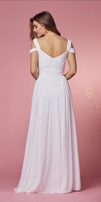 CLEARANCE - Nox Anabel Y277W Cold-Shoulder Long A-Line Chiffon Dress (Size L) by DiscountDressShop