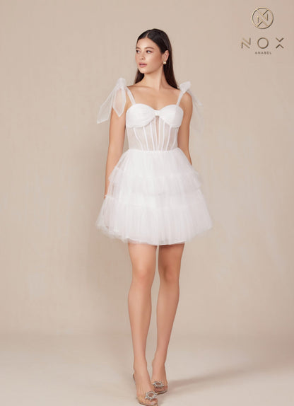 Nox Anabel Y858W Dress Short A-Line Ruffled Tiered Tulle Skirt by DiscountDressShop