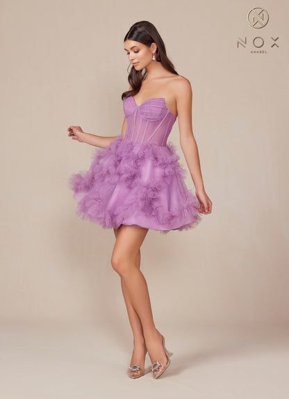 Nox Anabel Y859 Dress Strapless Sweetheart A-Line Ruffled Skirt - DestGlow