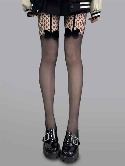 All-in-One Bow Mesh Tights - leggings