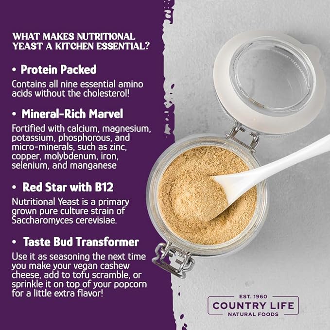 Yeast Flakes, Nutritional w/B-12, Red Star by Country Life Natural Foods