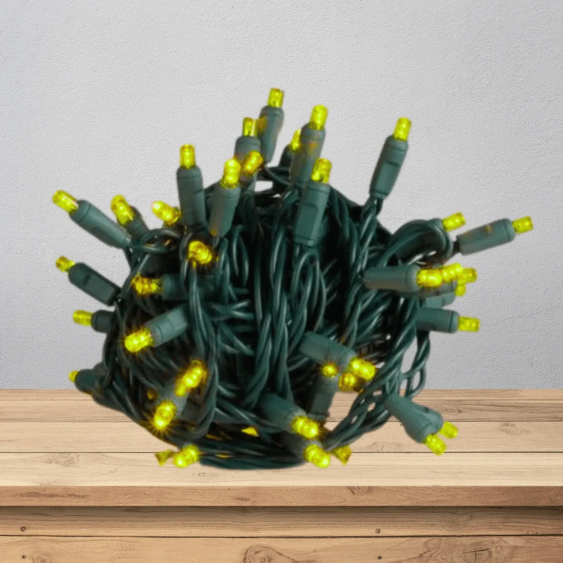 LED Mini Lights 5MM Yellow Static Green Wire - 6" Spacing
