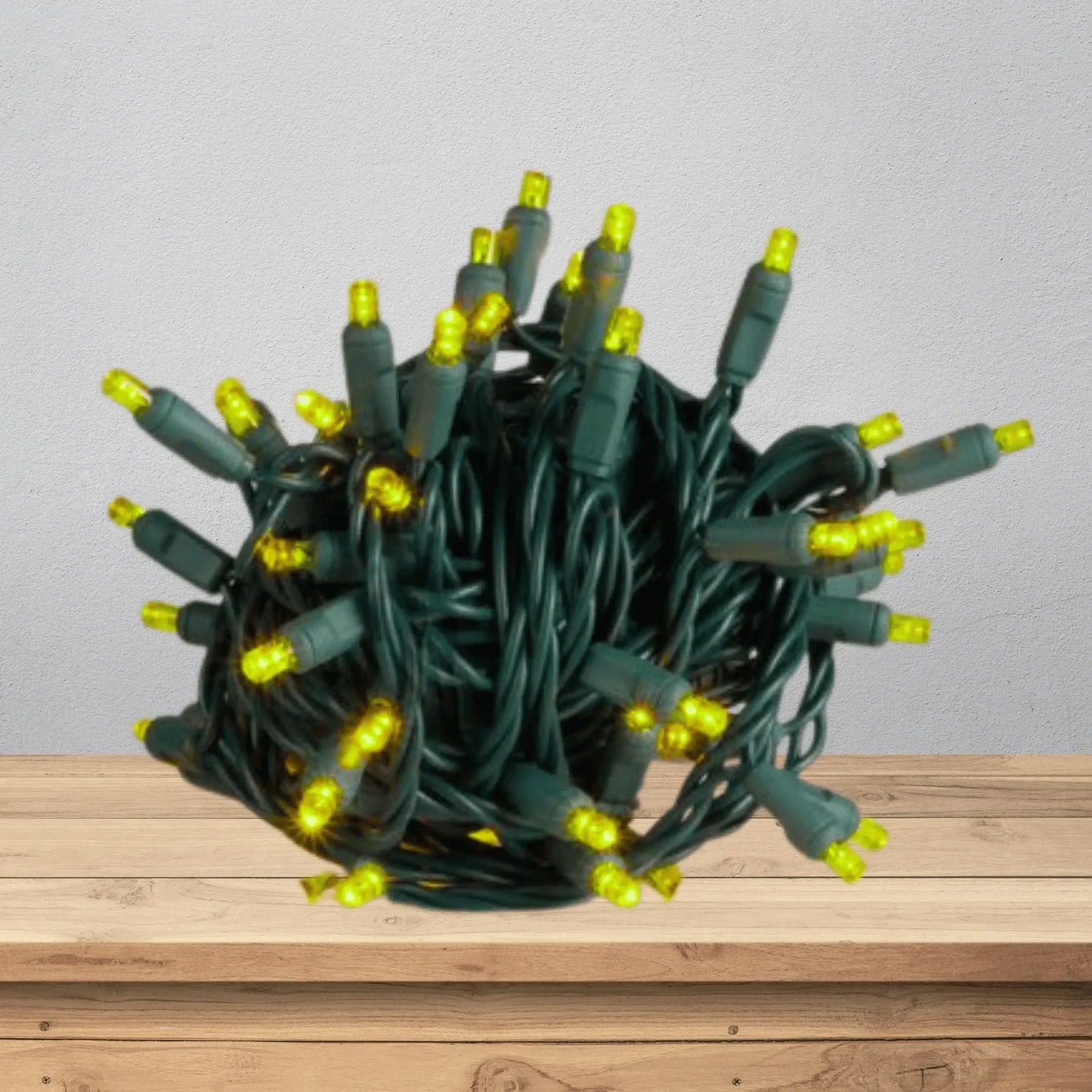 LED Mini Lights 5MM Yellow Static Green Wire - 6" Spacing