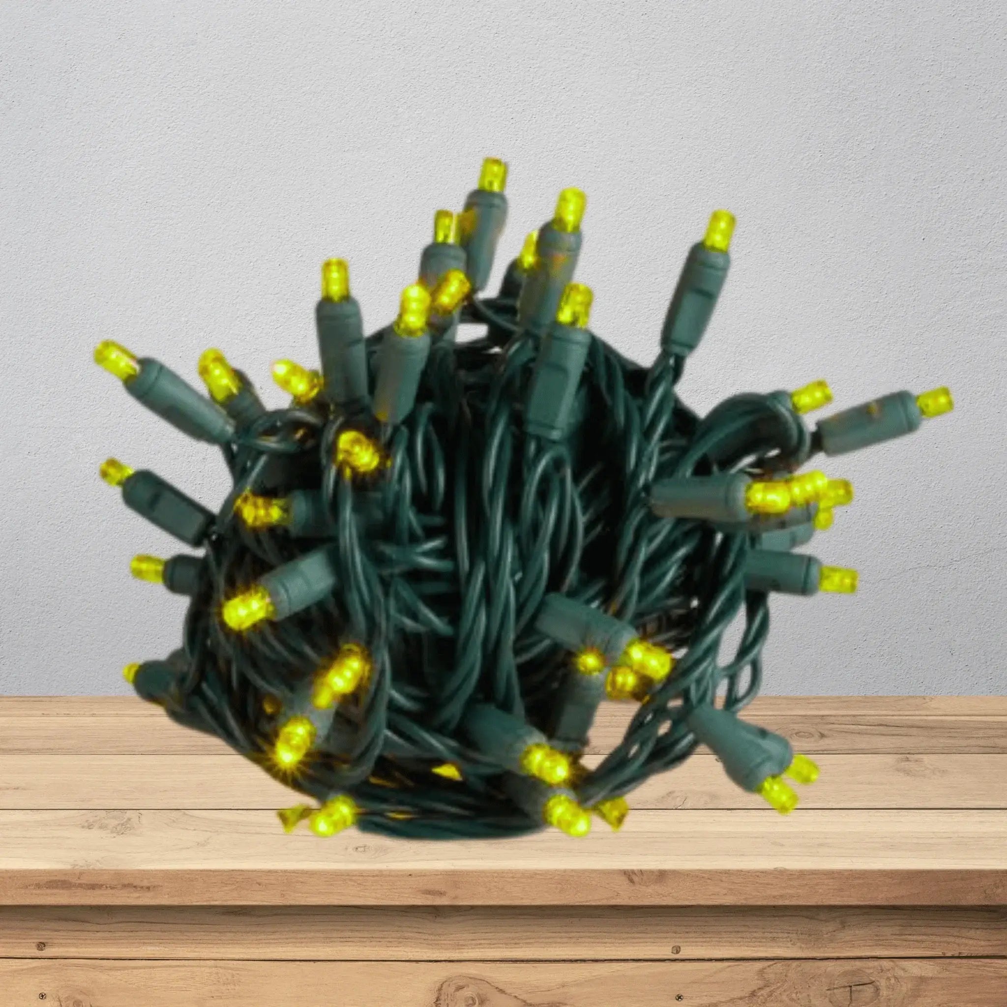 LED Mini Lights 5MM Yellow Static Green Wire - 6" Spacing