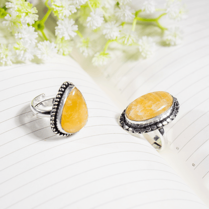 Yellow Aventurine rings – Gemstone rings Natural Crystal Healing Jewelry Collection  DestGlow