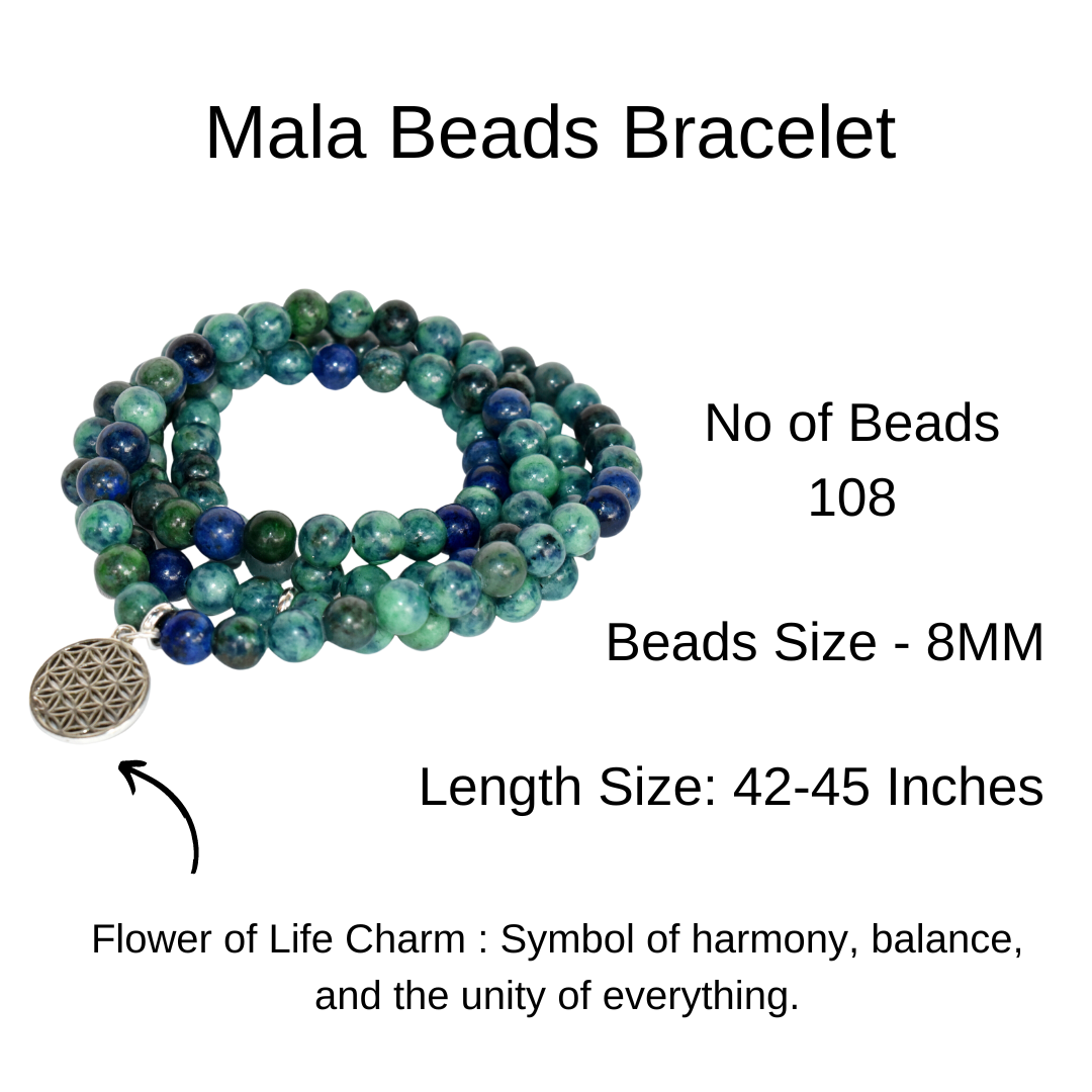 Lapis Lazuli Beads Mala Bracelet, 108 Prayer Beads Necklace (Truth and Confidence)  DestGlow