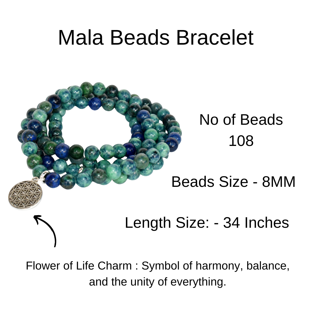 Crystal Quartz Beads Mala Bracelet, 108 Prayer Beads Necklace (Concentration and Harmony)  DestGlow