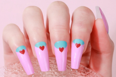 Pink Hearts Gel Nails
