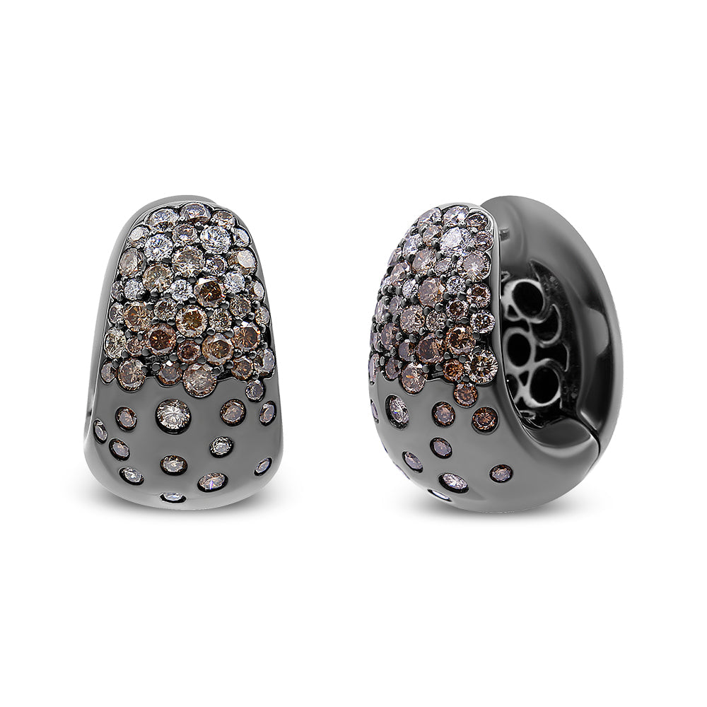 Black Rhodium over 18K White Gold 2 1/4 Cttw Prong and Bezel Set White and Brown Diamond Huggy Hoop Earring (F-G/Brown Color, VS1-VS2 Clarity) by Bids.com
