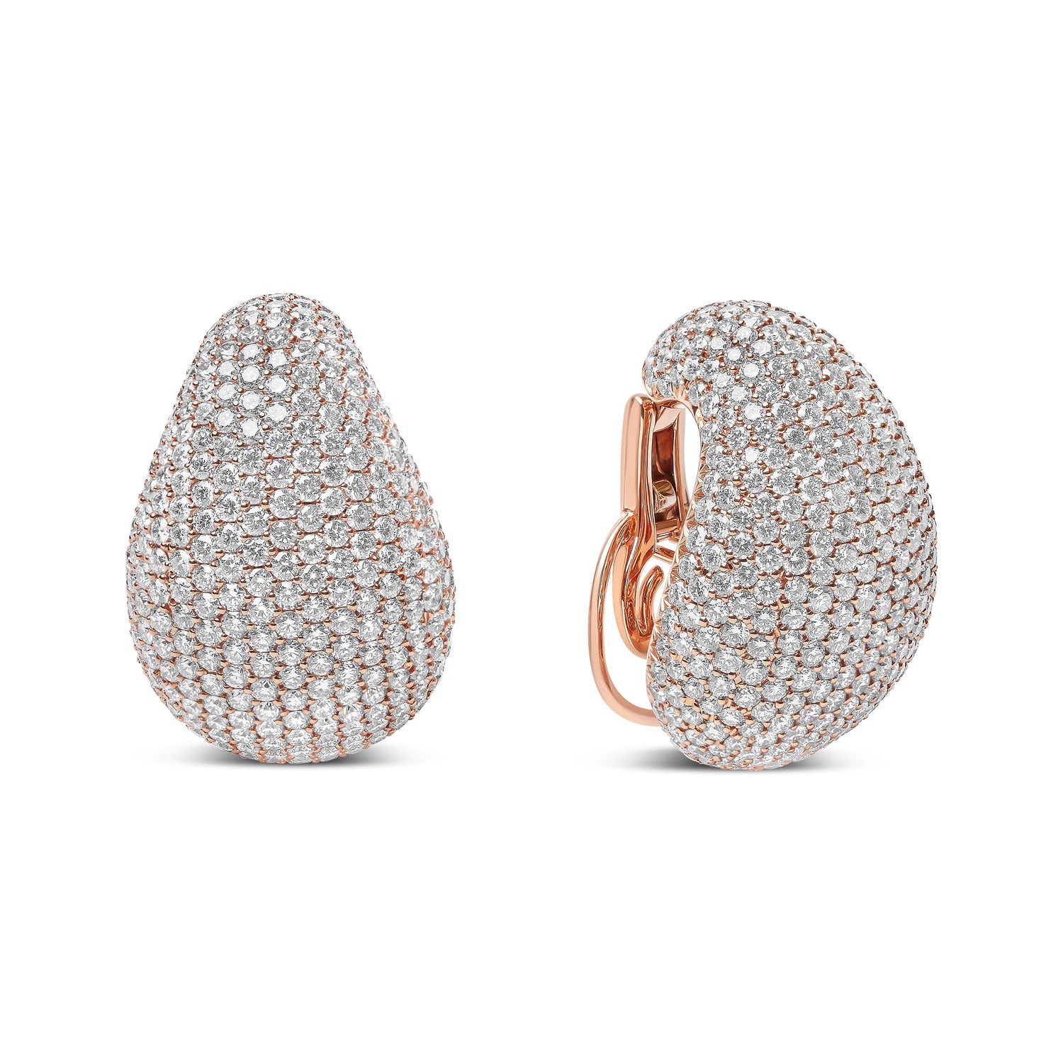 18K Rose Gold 13 1/5 Cttw Micro-Pave Diamond Sculptural Design Statement Omega Back Earrings (G-H Color, SI1-SI2 Clarity) by Bids.com
