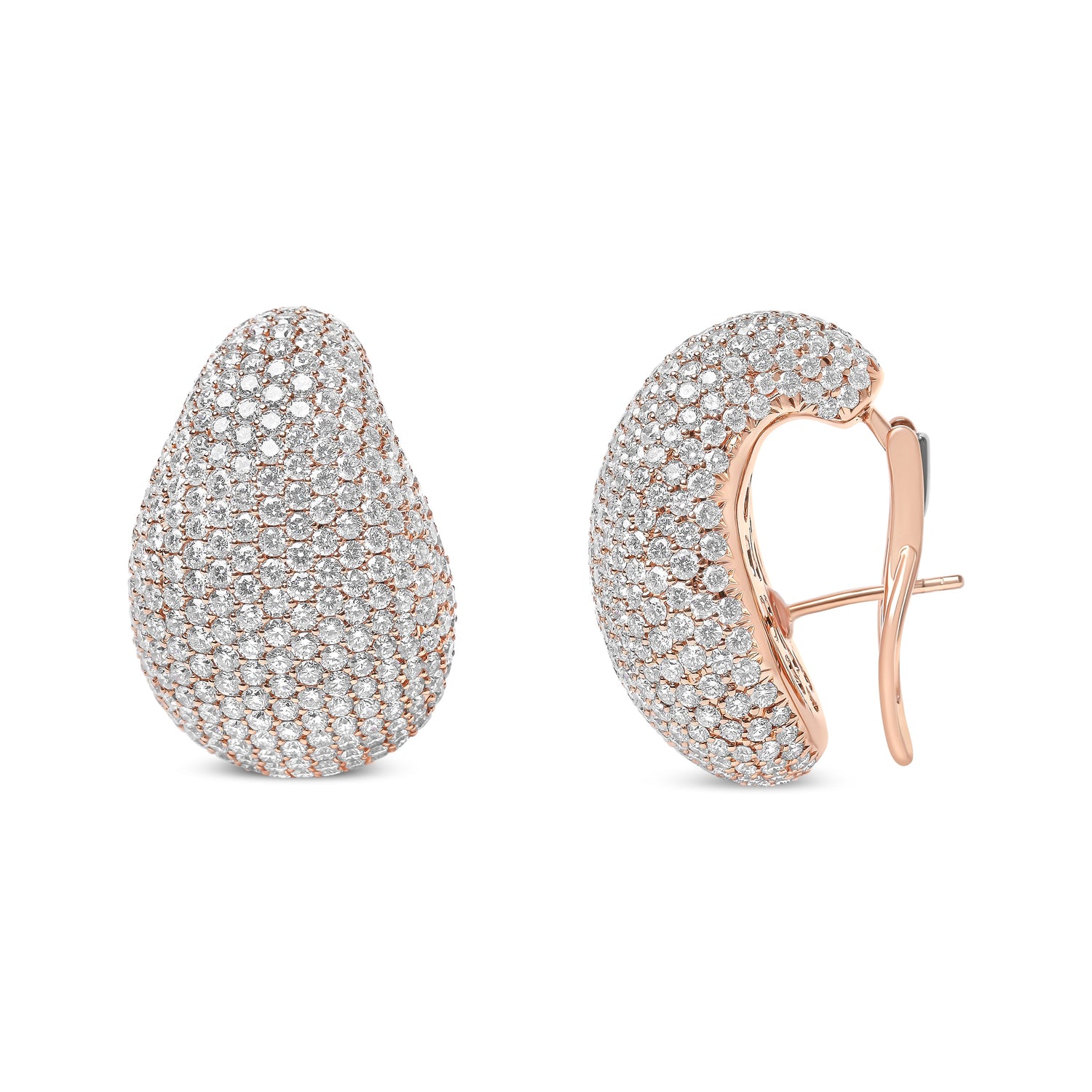 18K Rose Gold 13 1/5 Cttw Micro-Pave Diamond Sculptural Design Statement Omega Back Earrings (G-H Color, SI1-SI2 Clarity) by Bids.com