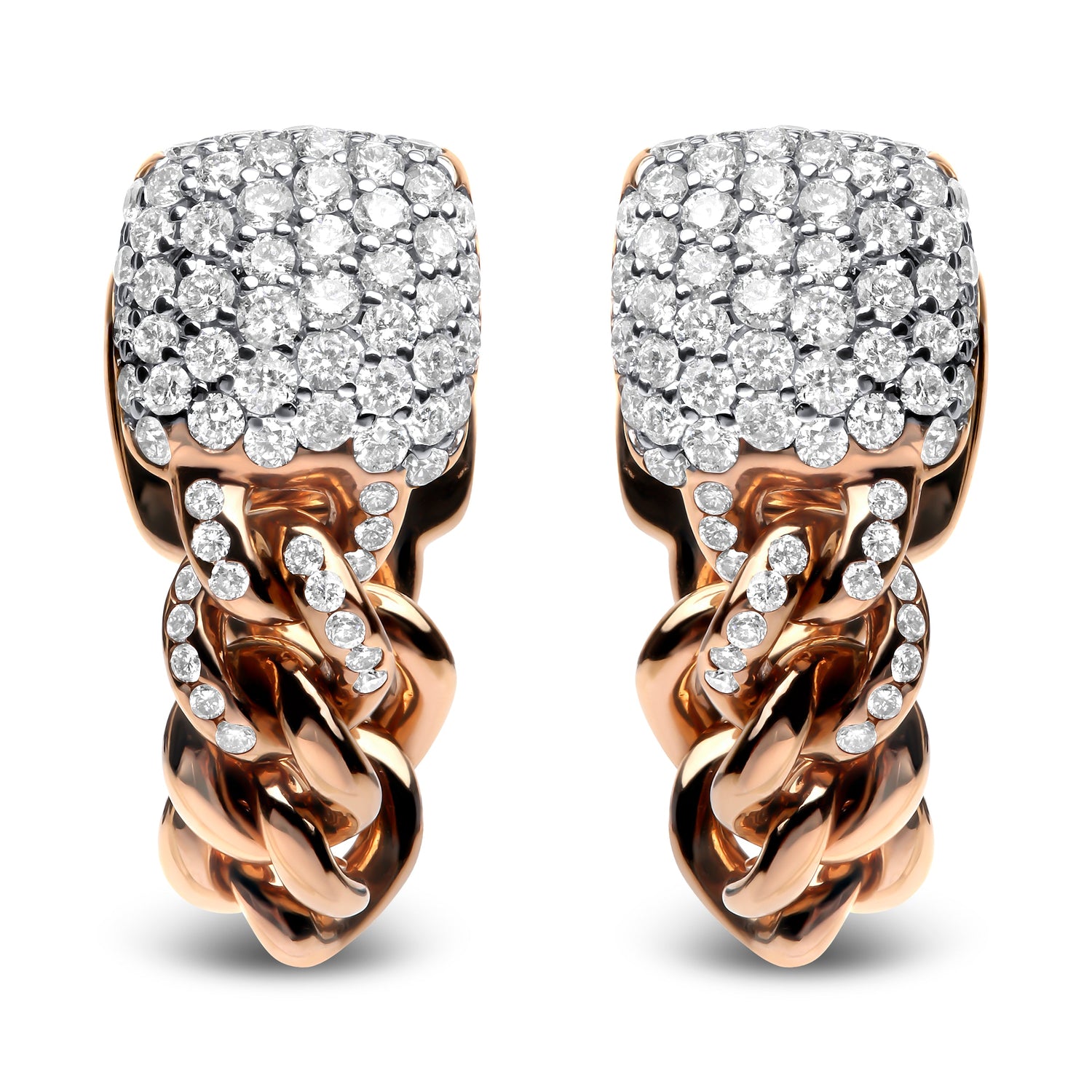 18K Rose Gold 3/4 Cttw Round Diamond Pave Cuban Chain Huggie Earrings (G-H Color, SI1-SI2 Clarity) by Bids.com