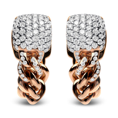 18K Rose Gold 3/4 Cttw Round Diamond Pave Cuban Chain Huggie Earrings (G-H Color, SI1-SI2 Clarity) by Bids.com