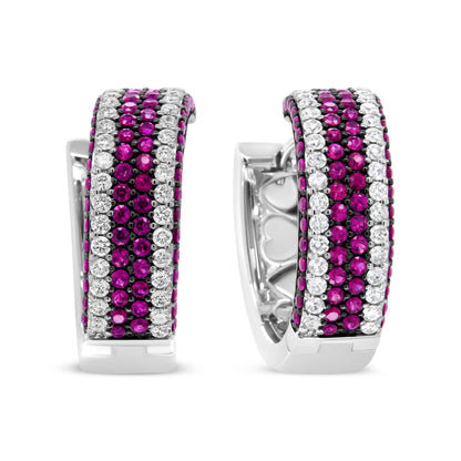 18K White Gold 1 7/8 Cttw Diamond and 1mm Round Red Ruby Open Swish Hoop Earrings (F-G Color, VS1-VS2 Clarity) by Bids.com