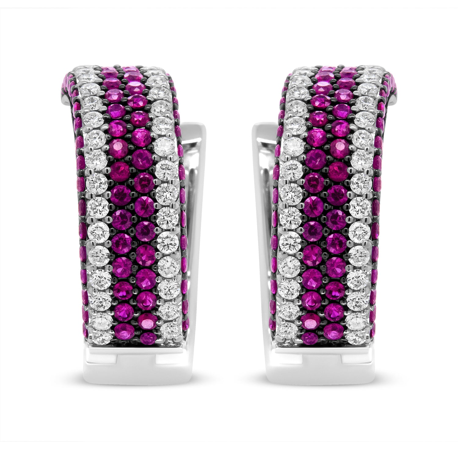 18K White Gold 1 7/8 Cttw Diamond and 1mm Round Red Ruby Open Swish Hoop Earrings (F-G Color, VS1-VS2 Clarity) by Bids.com