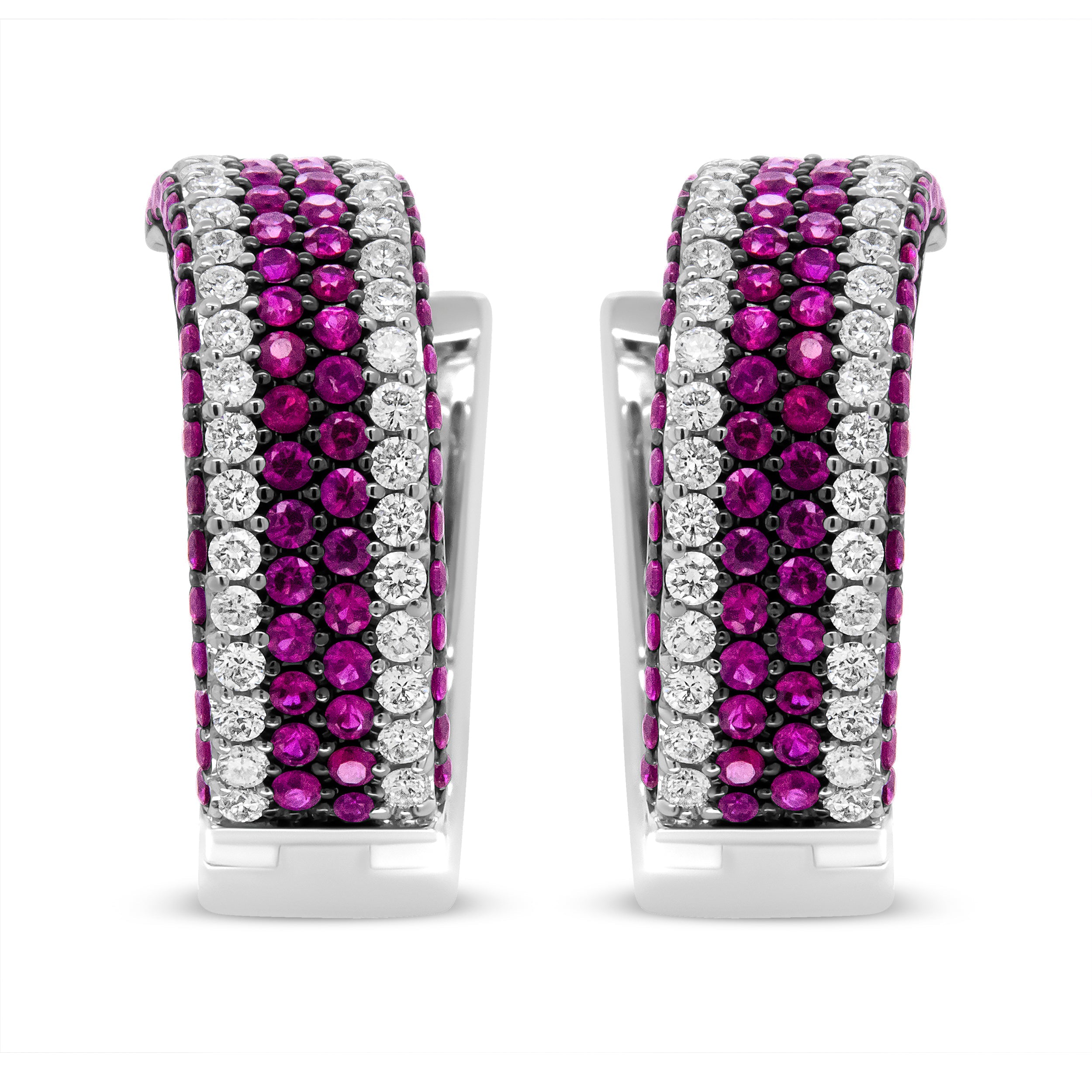18K White Gold 1 7/8 Cttw Diamond and 1mm Round Red Ruby Open Swish Hoop Earrings (F-G Color, VS1-VS2 Clarity) by Bids.com