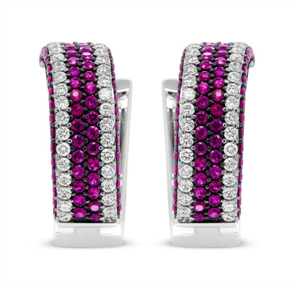 18K White Gold 1 7/8 Cttw Diamond and 1mm Round Red Ruby Open Swish Hoop Earrings (F-G Color, VS1-VS2 Clarity) by Bids.com