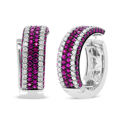 18K White Gold 1 7/8 Cttw Diamond and 1mm Round Red Ruby Open Swish Hoop Earrings (F-G Color, VS1-VS2 Clarity) by Bids.com