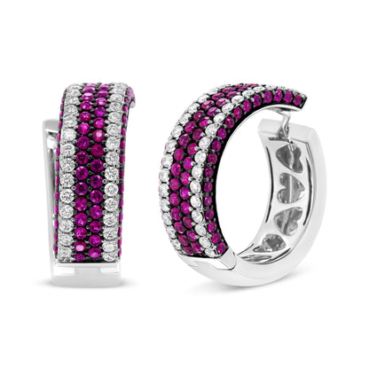 18K White Gold 1 7/8 Cttw Diamond and 1mm Round Red Ruby Open Swish Hoop Earrings (F-G Color, VS1-VS2 Clarity) by Bids.com