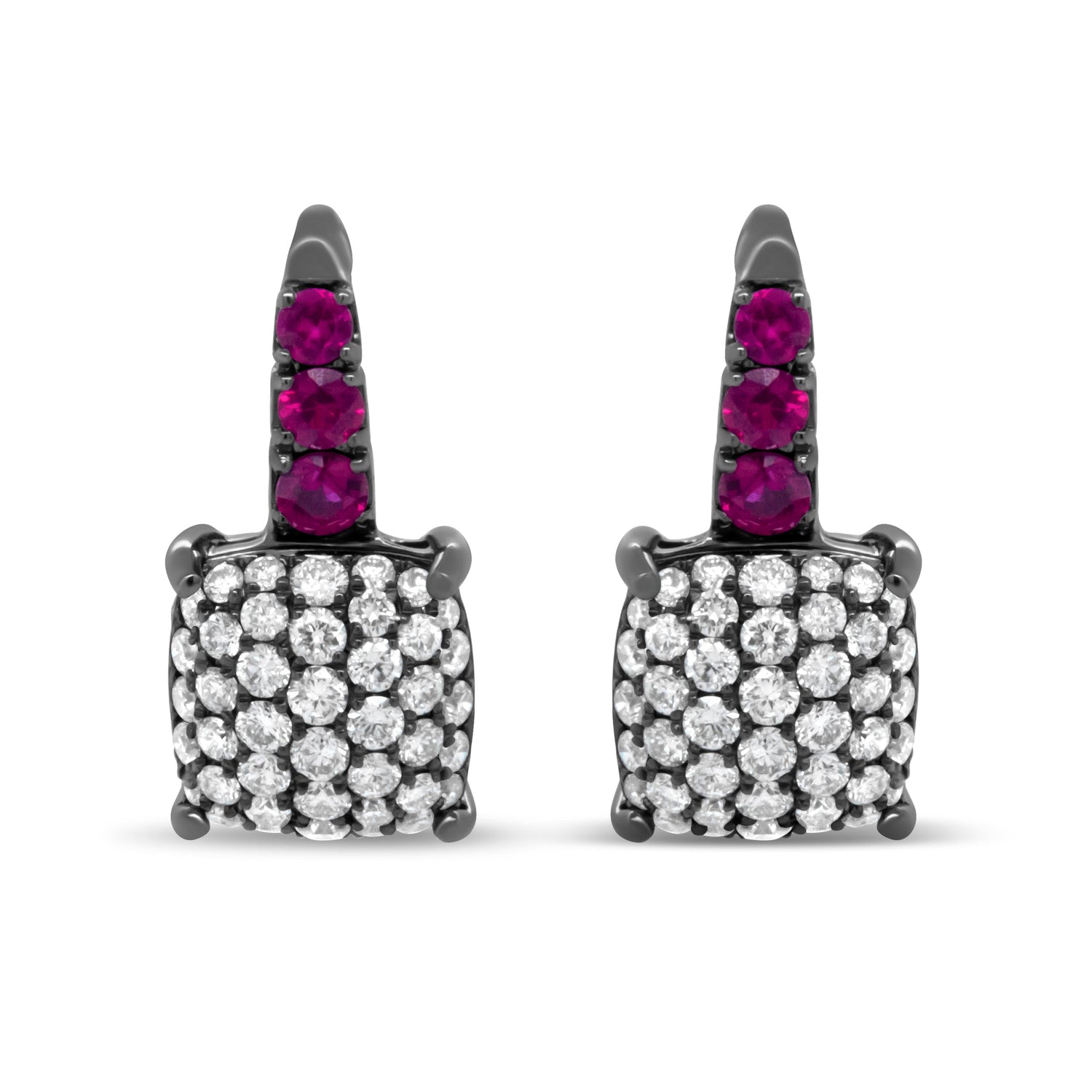 Black Rhodium Plated 18K White Gold 7/8 Cttw Round Diamond and Graduated Red Ruby Drop Earrings (F-G Color, VS1-VS2 Clarity) by Bids.com