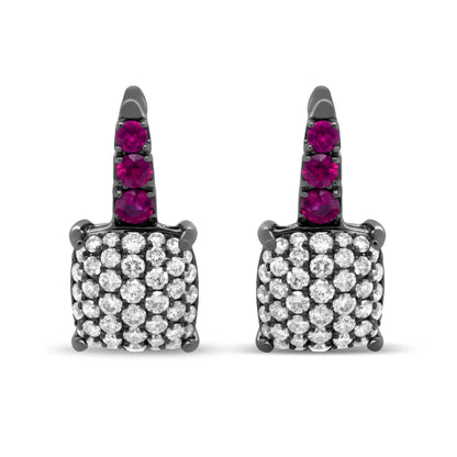 Black Rhodium Plated 18K White Gold 7/8 Cttw Round Diamond and Graduated Red Ruby Drop Earrings (F-G Color, VS1-VS2 Clarity) by Bids.com