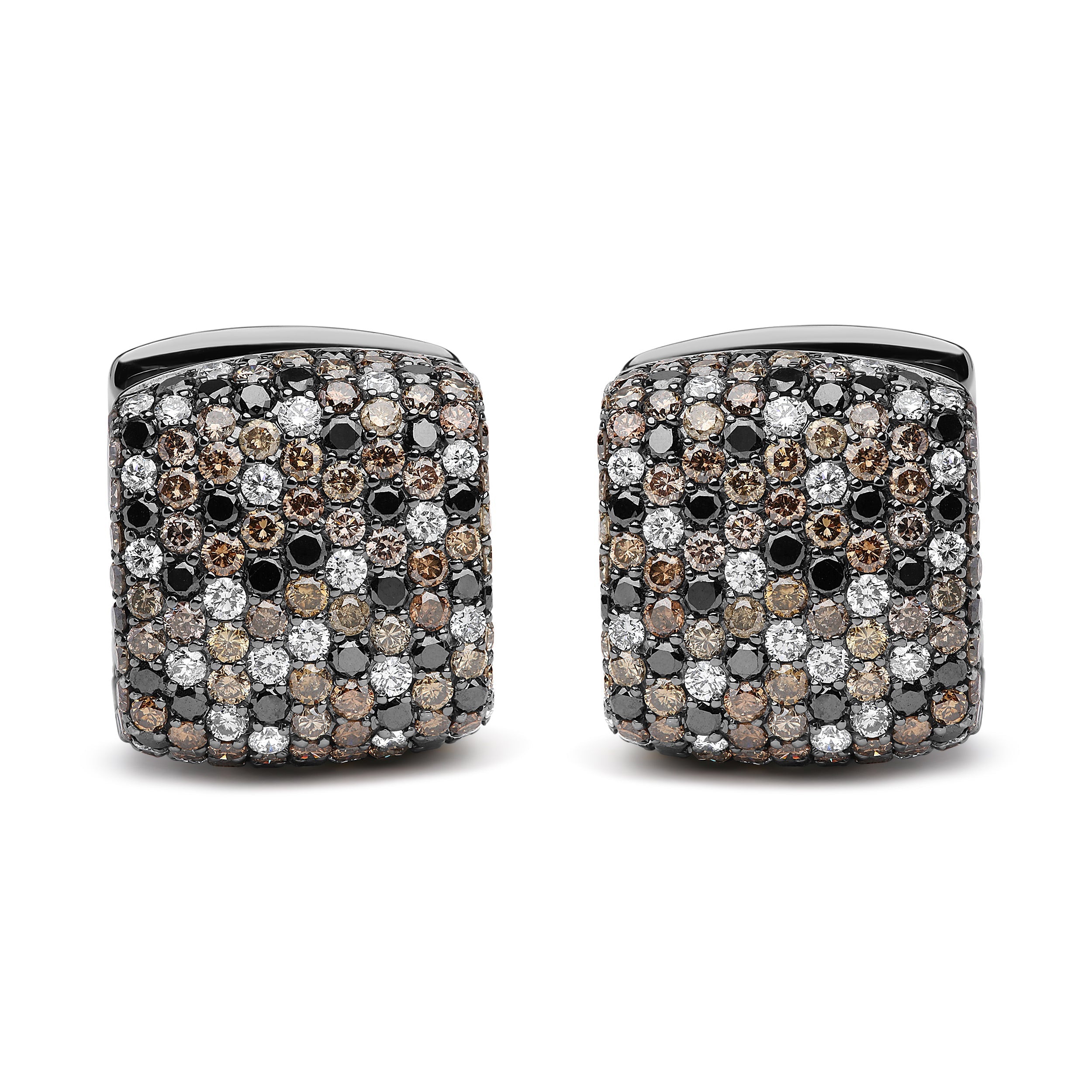Black Rhodium Plated 18K White Gold 12 5/8 Cttw Multi Color Diamond Square Domed Huggie Hoop Earrings (Brown, Black, G-H Color, SI1-SI2 Clarity) by Bids.com