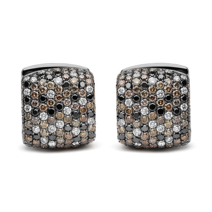 Black Rhodium Plated 18K White Gold 12 5/8 Cttw Multi Color Diamond Square Domed Huggie Hoop Earrings (Brown, Black, G-H Color, SI1-SI2 Clarity) by Bids.com