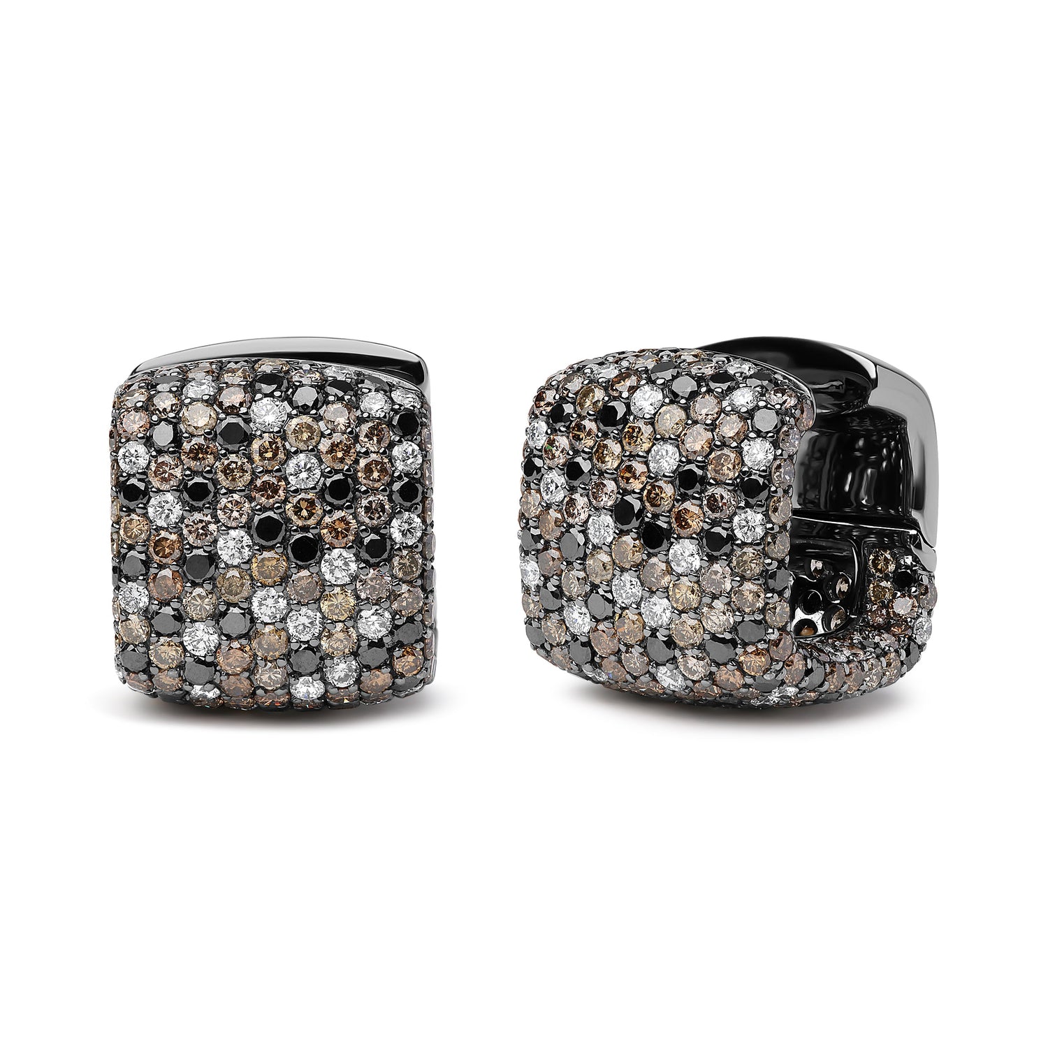 Black Rhodium Plated 18K White Gold 12 5/8 Cttw Multi Color Diamond Square Domed Huggie Hoop Earrings (Brown, Black, G-H Color, SI1-SI2 Clarity) by Bids.com