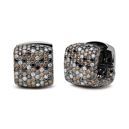 Black Rhodium Plated 18K White Gold 12 5/8 Cttw Multi Color Diamond Square Domed Huggie Hoop Earrings (Brown, Black, G-H Color, SI1-SI2 Clarity) by Bids.com