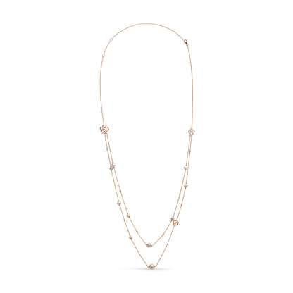 18K Rose Gold 1/2 Cttw Diamond and Freshwater Pearl Double Strand Station Necklace (G-H Color, SI1-SI2 Clarity) - Adjustable up to 16" to 20" by Bids.com