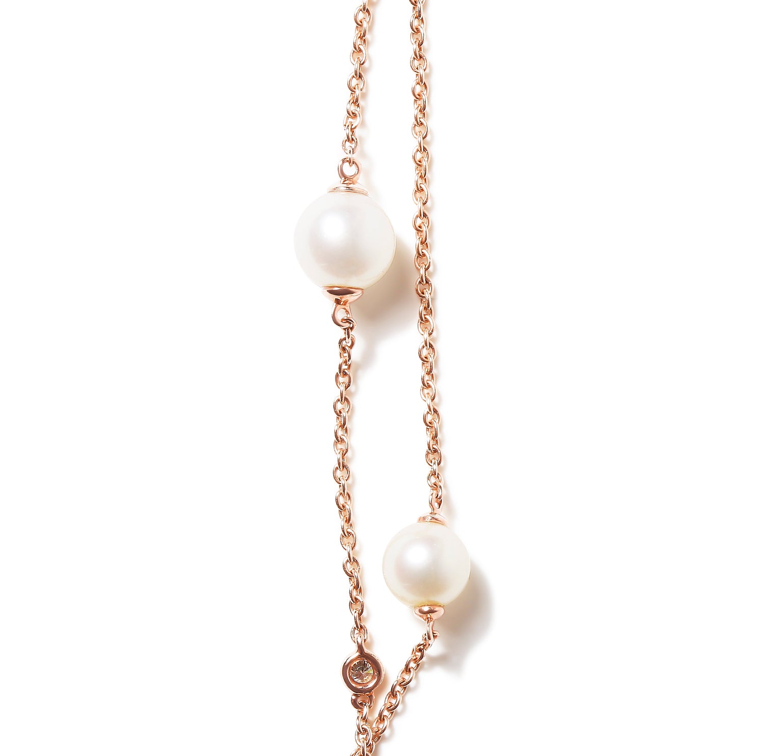18K Rose Gold 1/2 Cttw Diamond and Freshwater Pearl Double Strand Station Necklace (G-H Color, SI1-SI2 Clarity) - Adjustable up to 16" to 20" by Bids.com