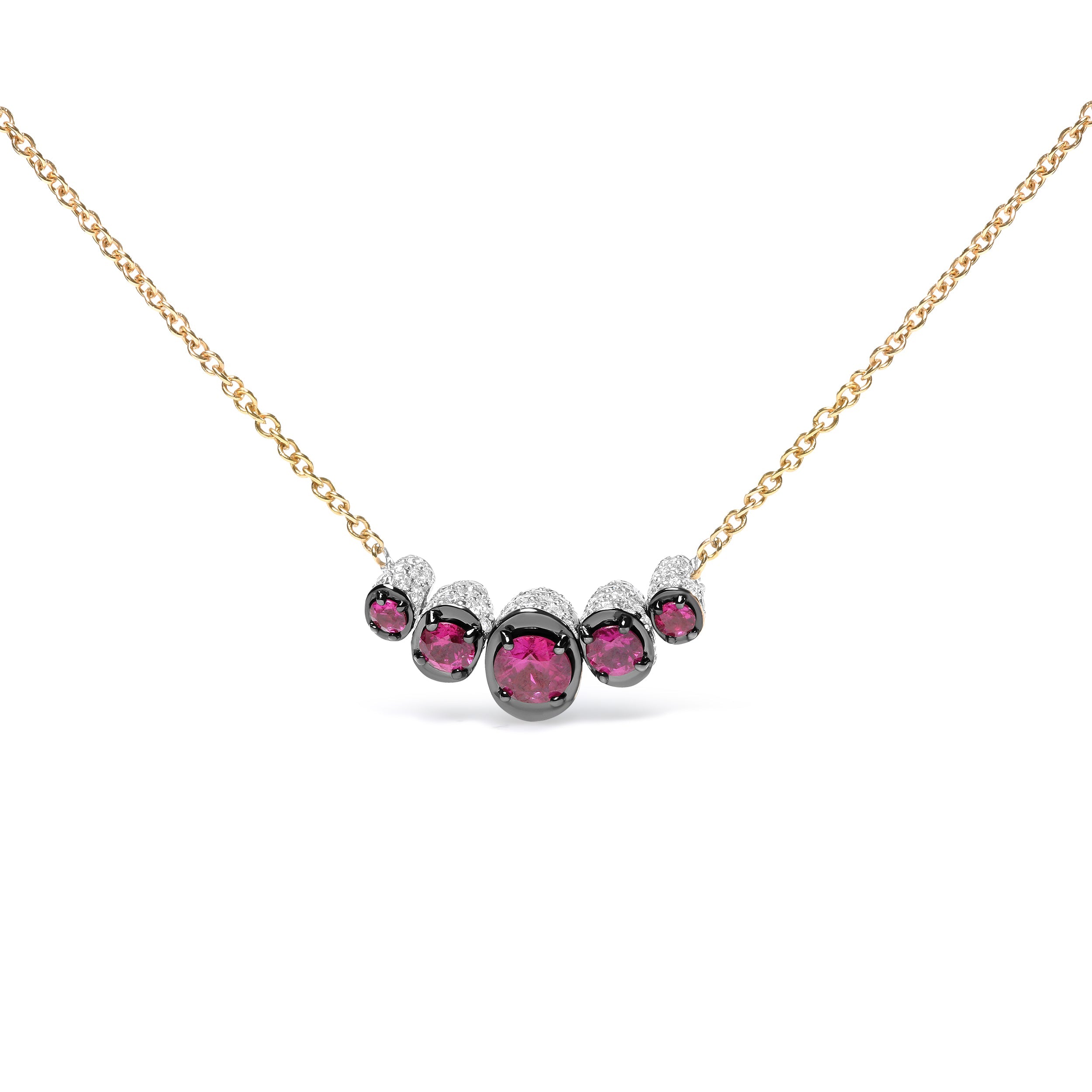 18K Rose Gold 3/4 Cttw Pave Diamonds and Graduated Red Ruby Gemstone Curved Bar Choker Necklace (G-H Color, SI1-SI2 Clarity) - Adjustable up to 14" - 16.5" by Bids.com