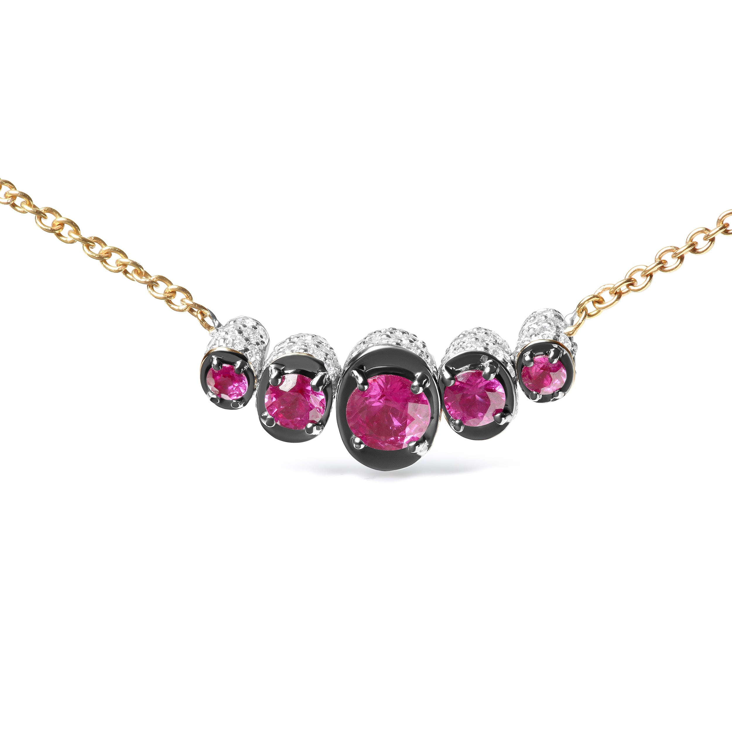 18K Rose Gold 3/4 Cttw Pave Diamonds and Graduated Red Ruby Gemstone Curved Bar Choker Necklace (G-H Color, SI1-SI2 Clarity) - Adjustable up to 14" - 16.5" by Bids.com