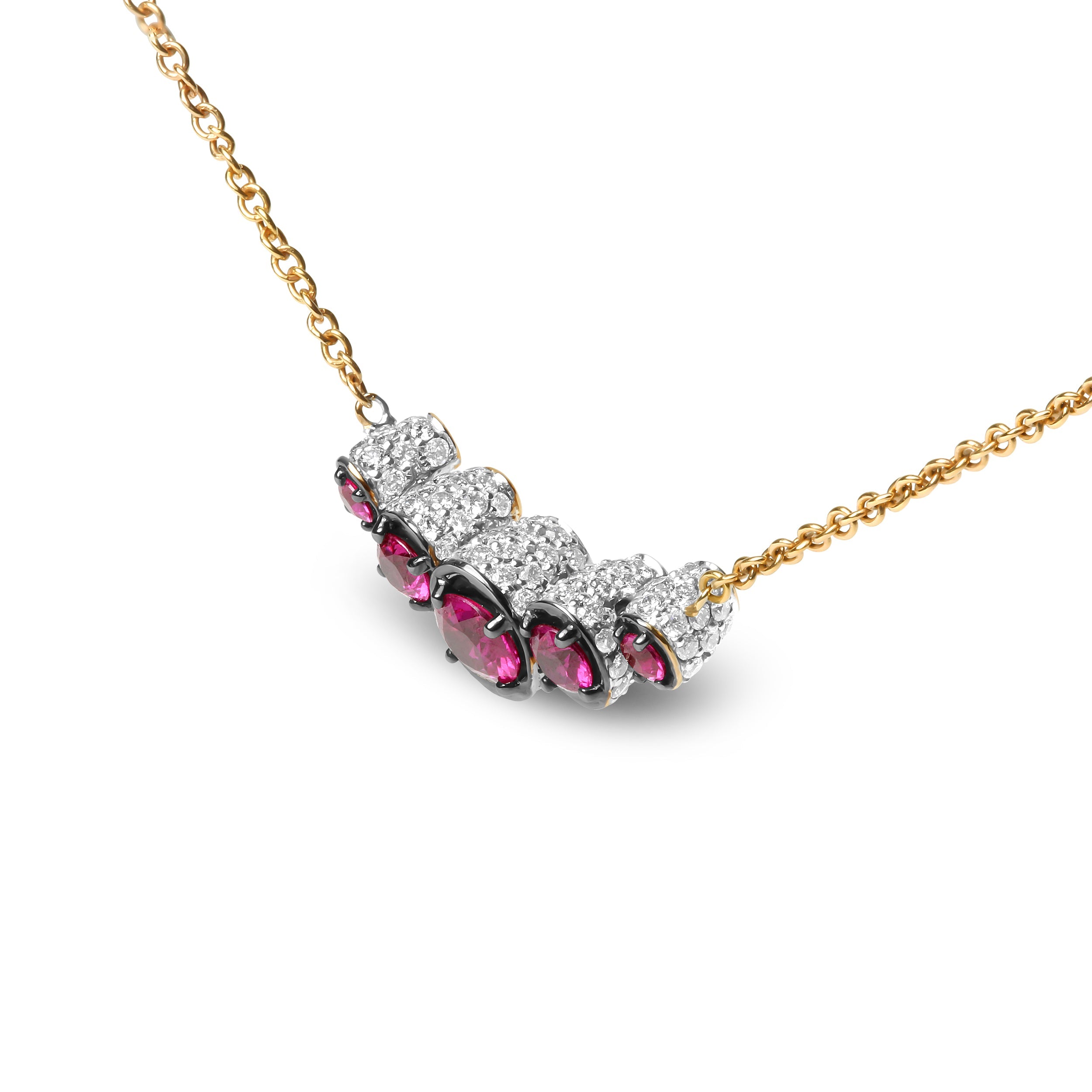 18K Rose Gold 3/4 Cttw Pave Diamonds and Graduated Red Ruby Gemstone Curved Bar Choker Necklace (G-H Color, SI1-SI2 Clarity) - Adjustable up to 14" - 16.5" by Bids.com
