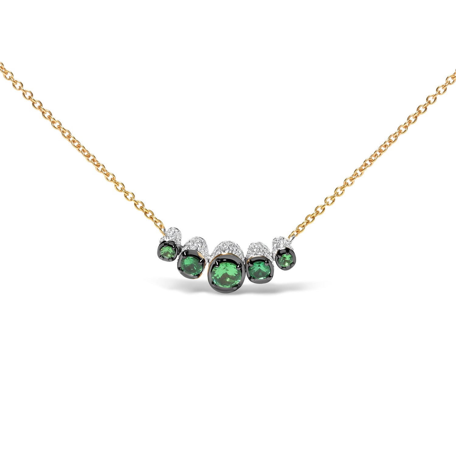 18K Rose Gold 3/4 Cttw Pave Diamonds and Graduated Green Tsavorite Gemstone Curved Bar Choker Necklace (G-H Color, SI1-SI2 Clarity) - Adjustable up to 14" - 16.5" by Bids.com