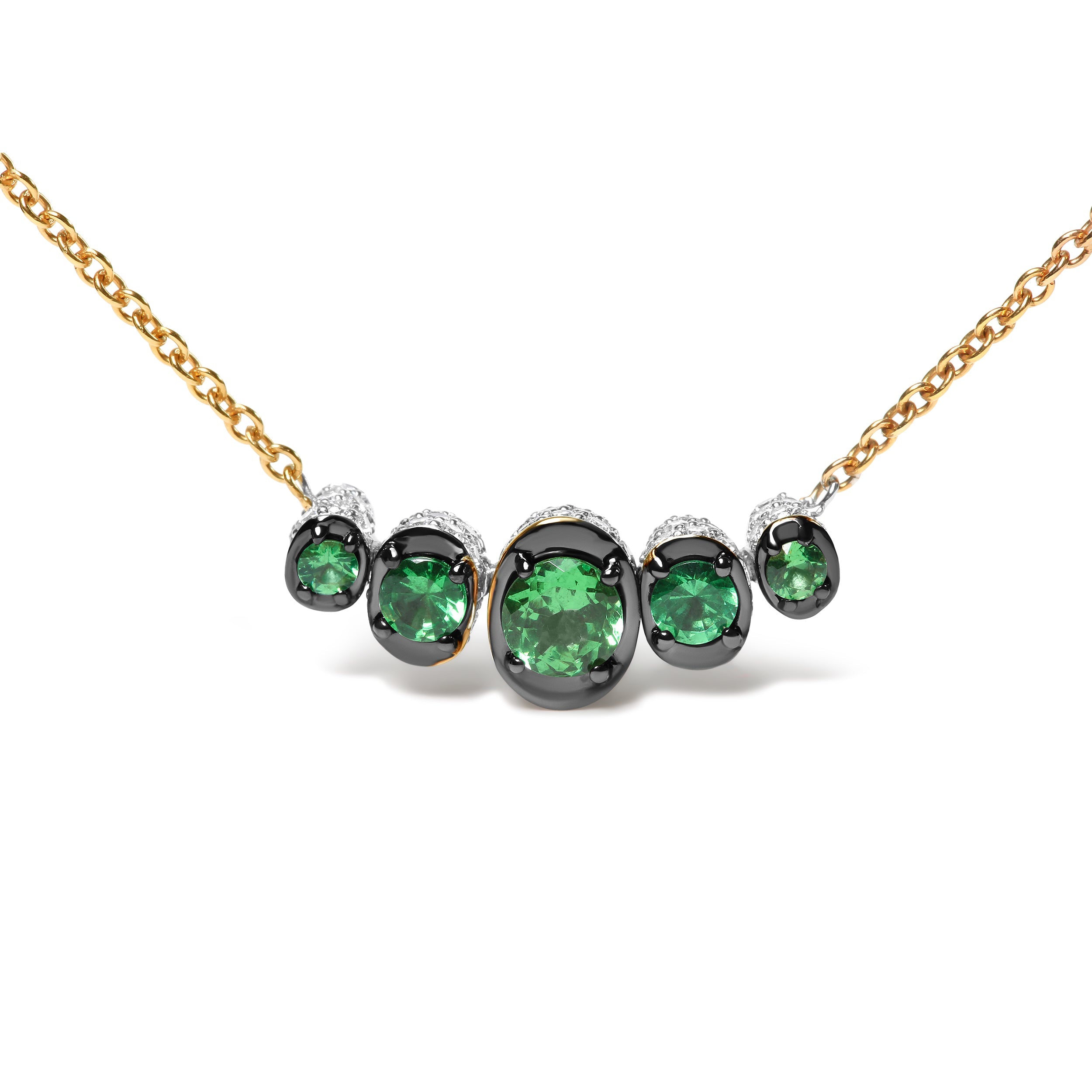 18K Rose Gold 3/4 Cttw Pave Diamonds and Graduated Green Tsavorite Gemstone Curved Bar Choker Necklace (G-H Color, SI1-SI2 Clarity) - Adjustable up to 14" - 16.5" by Bids.com