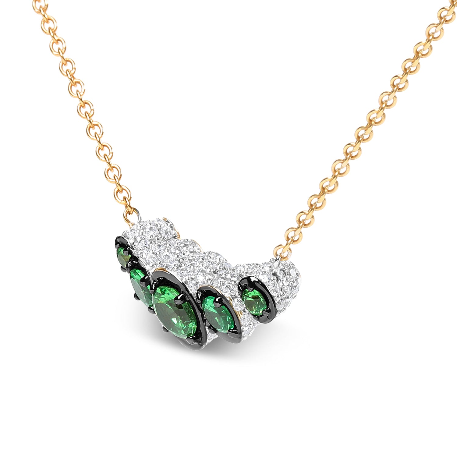 18K Rose Gold 3/4 Cttw Pave Diamonds and Graduated Green Tsavorite Gemstone Curved Bar Choker Necklace (G-H Color, SI1-SI2 Clarity) - Adjustable up to 14" - 16.5" by Bids.com