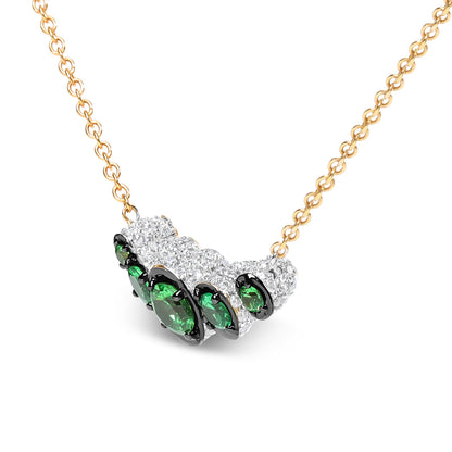 18K Rose Gold 3/4 Cttw Pave Diamonds and Graduated Green Tsavorite Gemstone Curved Bar Choker Necklace (G-H Color, SI1-SI2 Clarity) - Adjustable up to 14" - 16.5" by Bids.com
