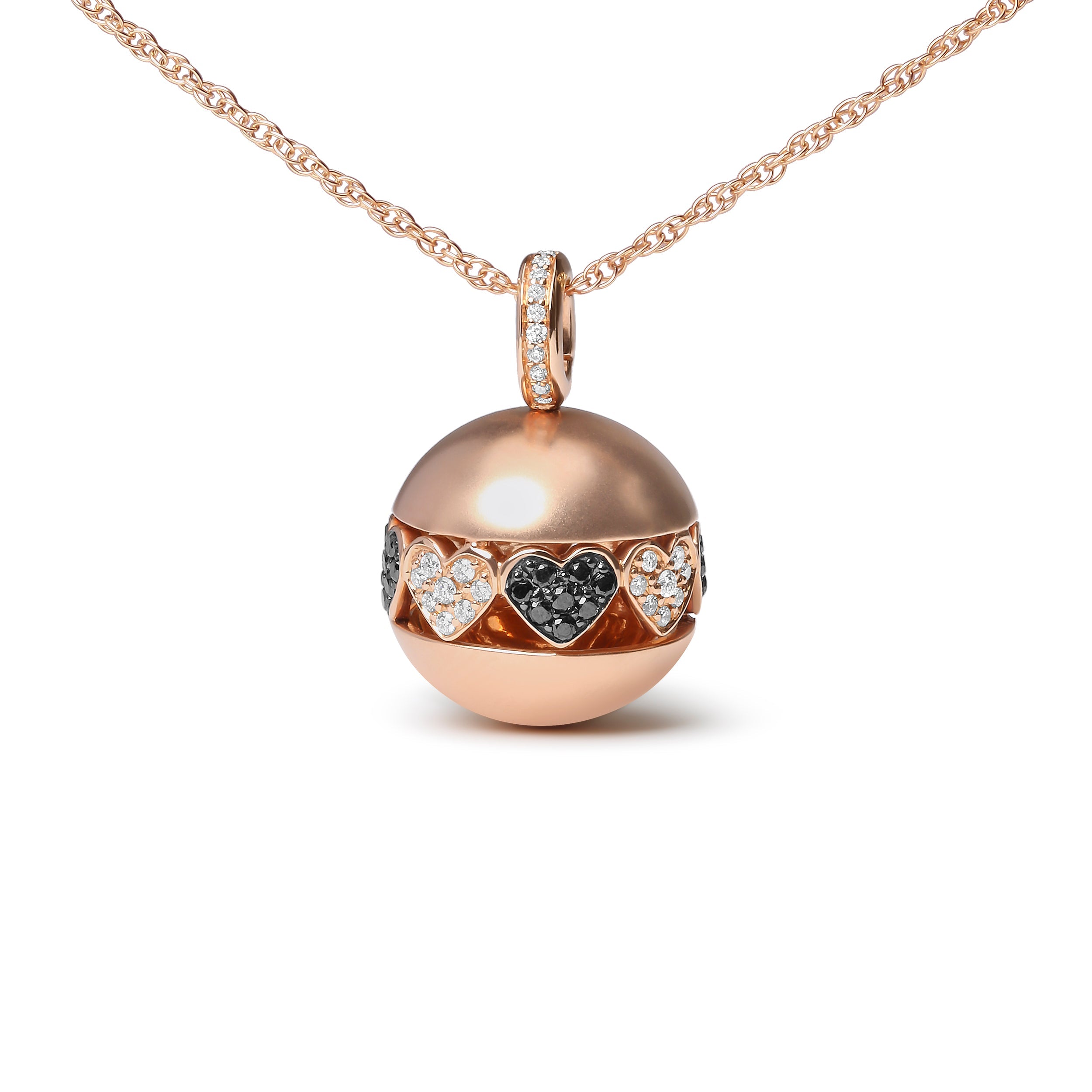 18K Rose Gold 3/8 Cttw Black and White Diamond Ball with Filigree Heart and Cluster Design 18" Pendant Necklace (Black and G-H Color, SI1-SI2 Clarity) by Bids.com