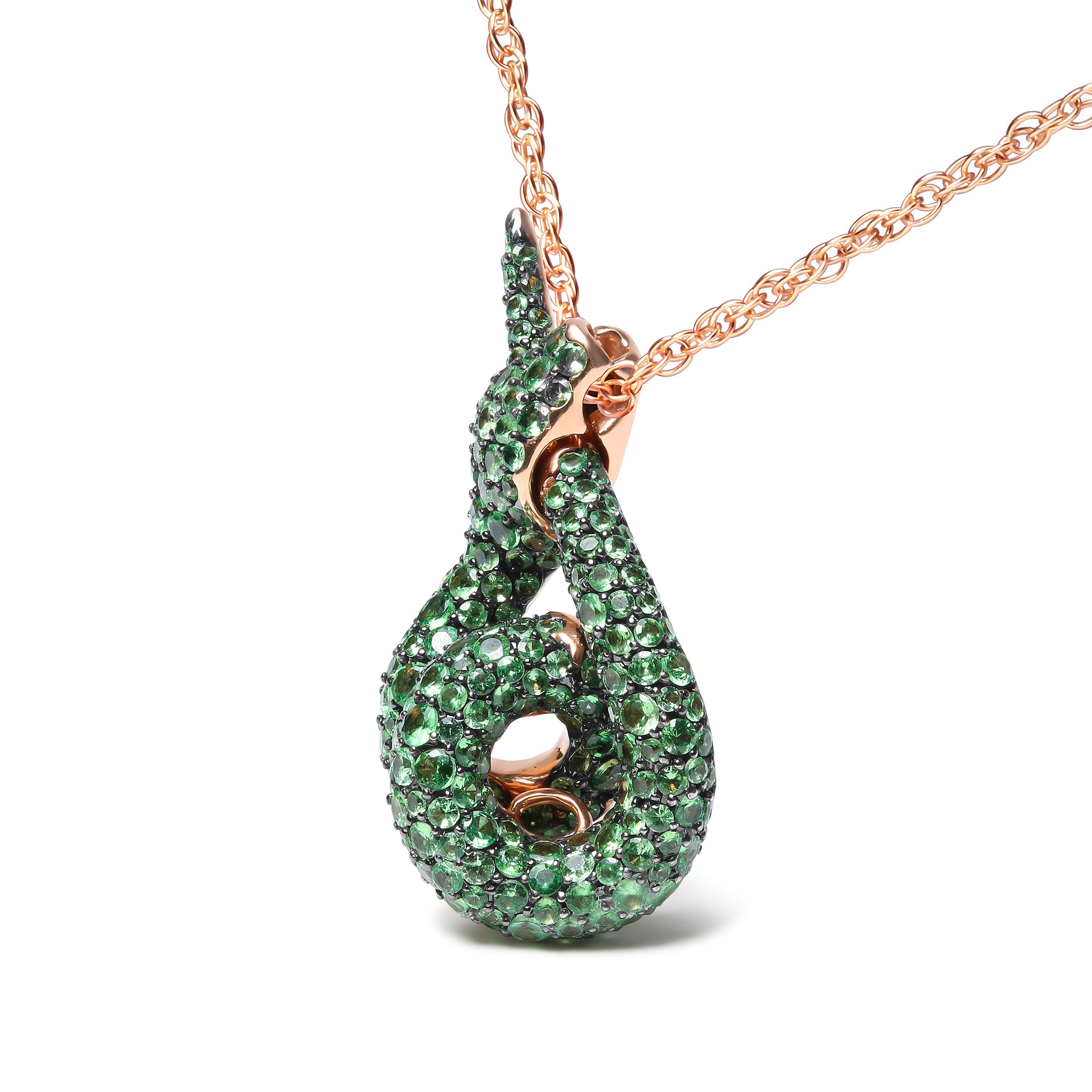 18K Rose Gold Round Green Tsavorite Gemstone Cluster Spiral Snake Design 18" Pendant Necklace (AAA+ Quality) by Bids.com