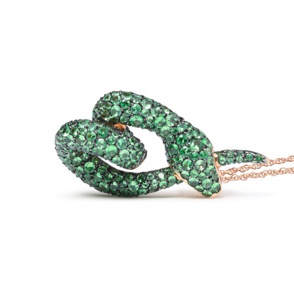 18K Rose Gold Round Green Tsavorite Gemstone Cluster Spiral Snake Design 18" Pendant Necklace (AAA+ Quality) by Bids.com