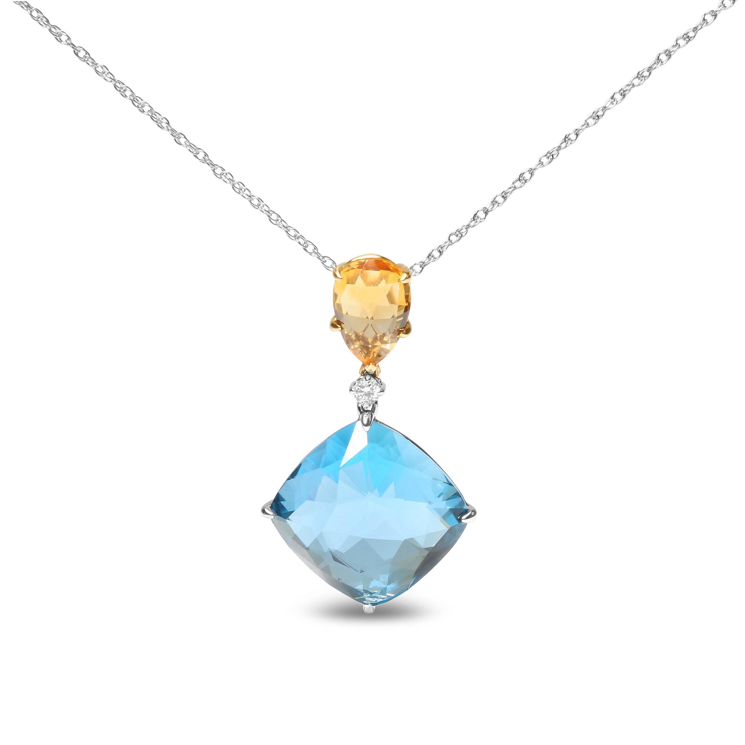 18K White and Yellow Gold Diamond Accent and Yellow Citrine and Sky Blue Topaz Gemstone Dangle Drop 18" Pendant Necklace (G-H Color, SI1-SI2 Clarity) by Bids.com