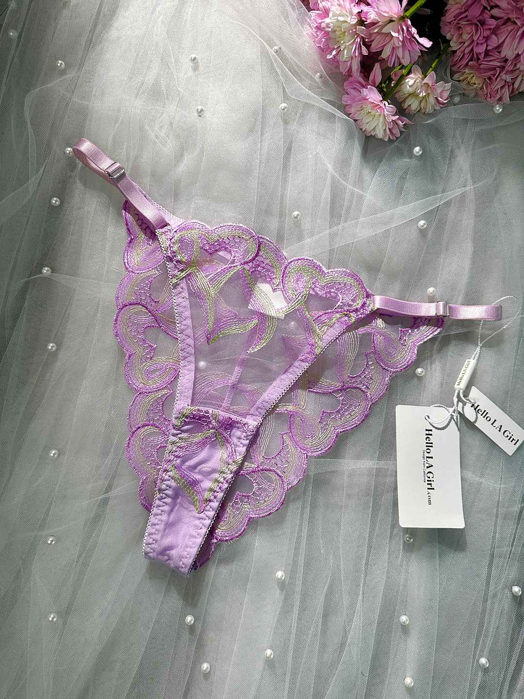 Purple Embroidered Thong