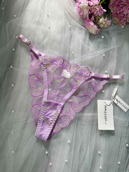 Purple Embroidered Thong
