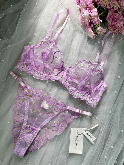 Purple Embroidered Thong