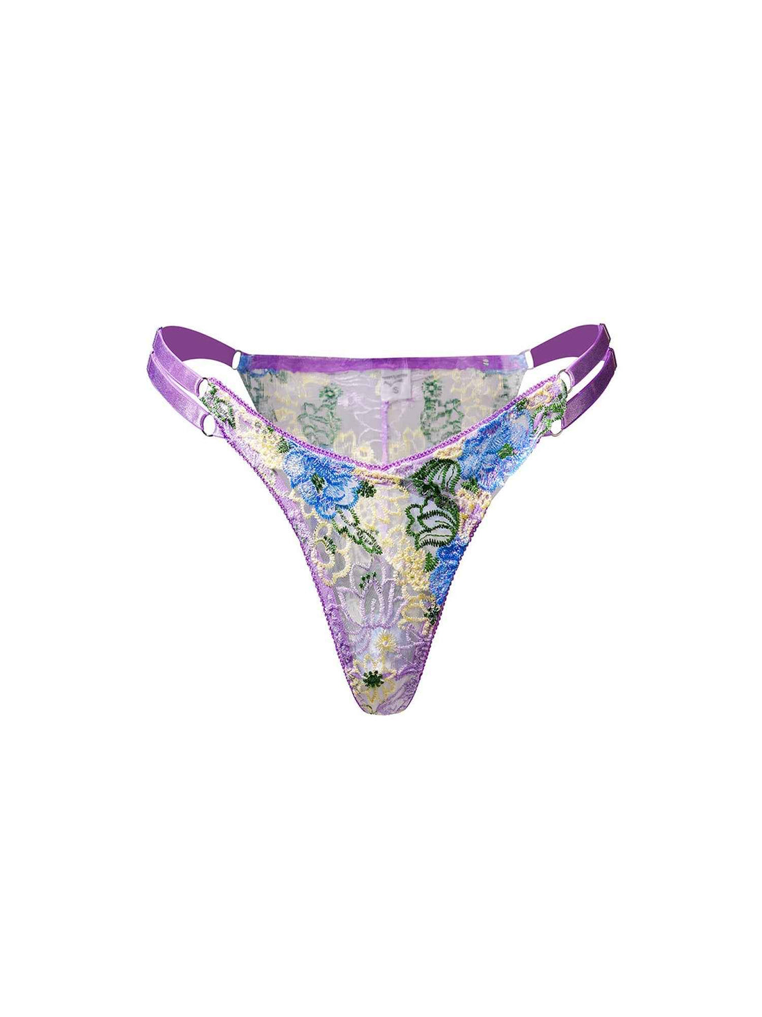 Purple Florals Embroidery Thong - accessories