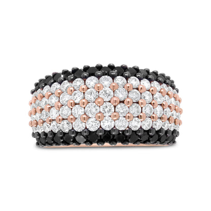 18K Rose Gold 2 1/5 Cttw Black and White Diamond 6 Row Band Ring (F-G and Black Color, VS1-VS2 Clarity) - Ring Size 7 by Bids.com